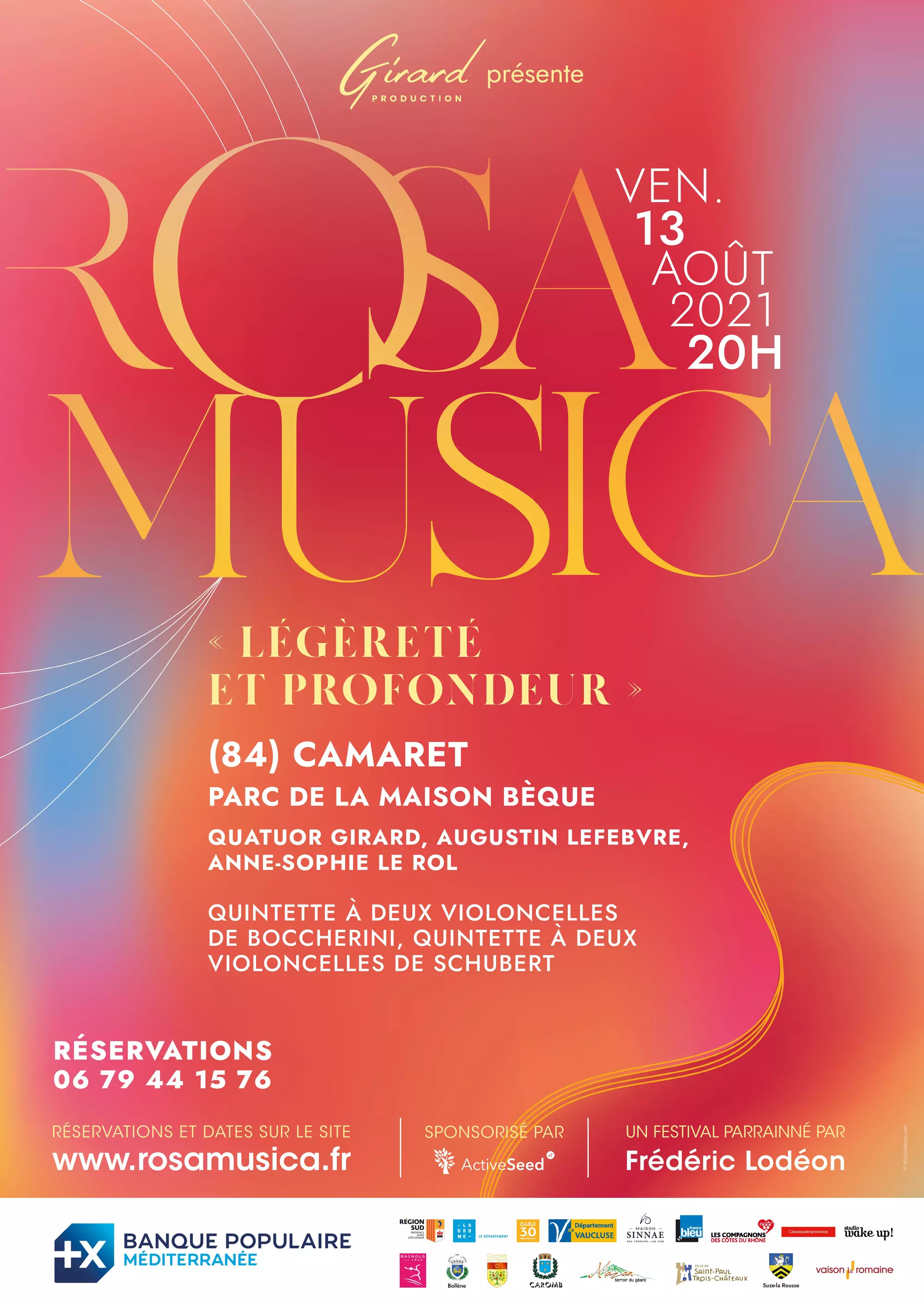 Événement à Camaret : concert Rosa Musica le vendredi 13 août 2021 à 20h00 dans le Parc de la Maison Bèque