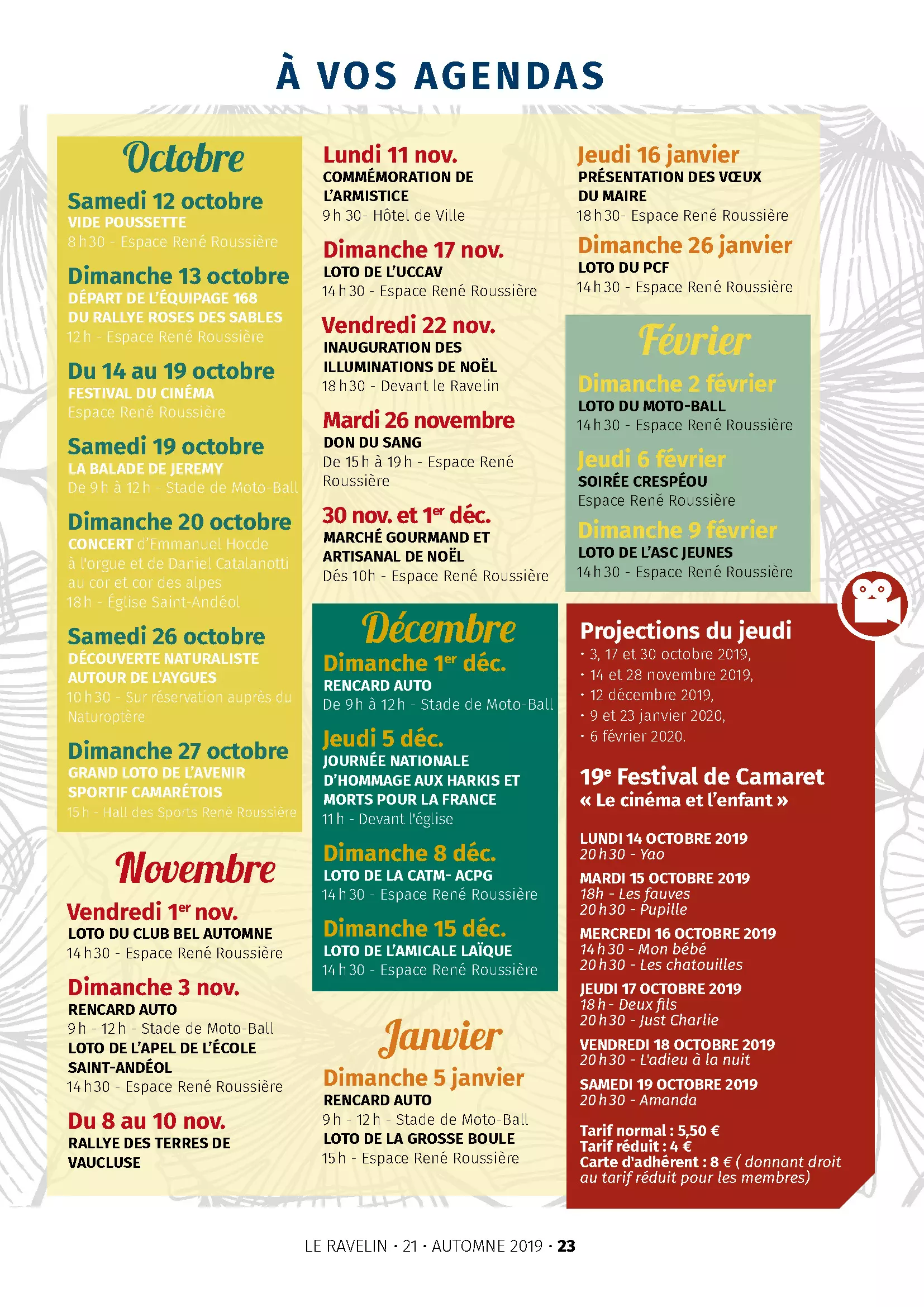 Agenda automne-hiver 19/20