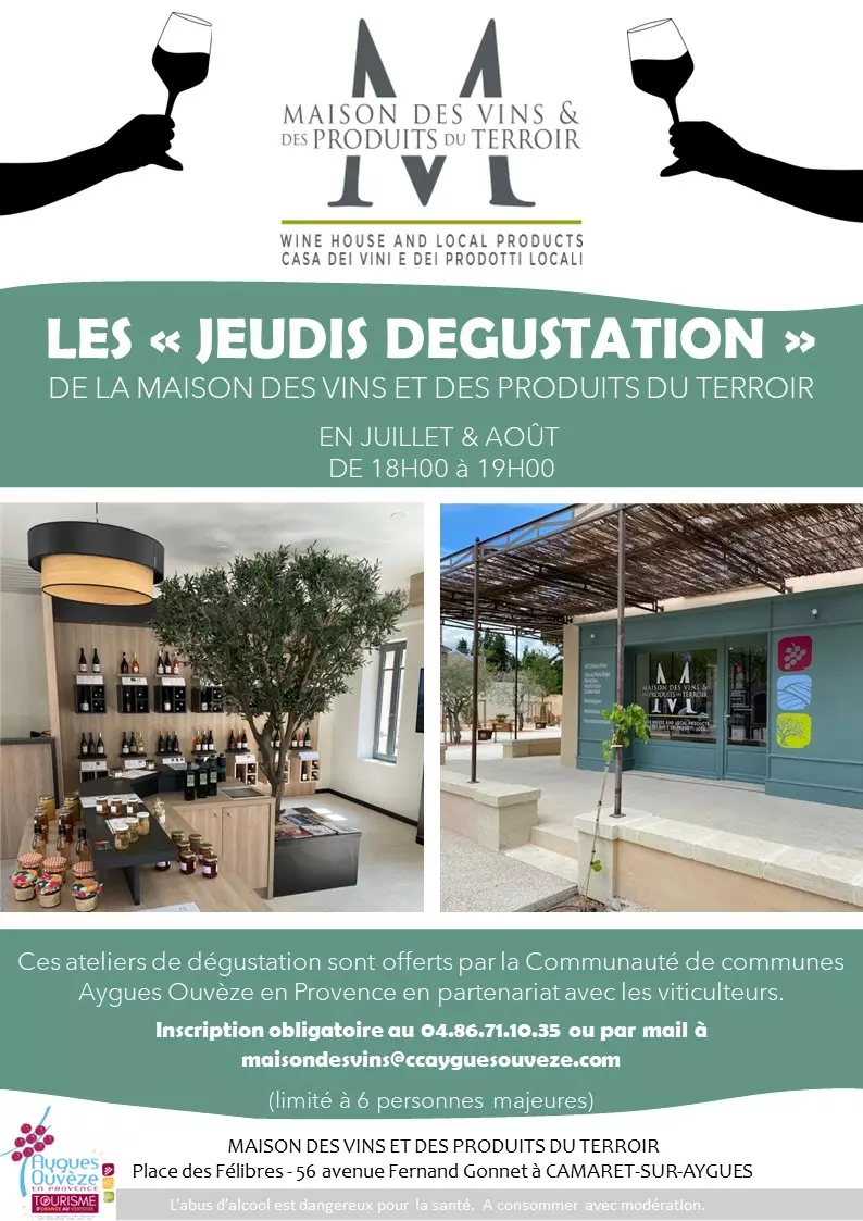 Les "jeudis dégustation" de la Maison des vins, à partir du 7 juillet