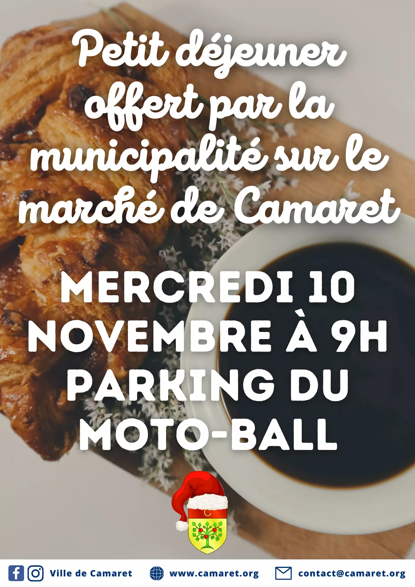 Petit déjeuner offert par la municipalité sur le marché de Camaret ce mercredi 10 novembre à 9h00 sur le parking du Moto-Ball