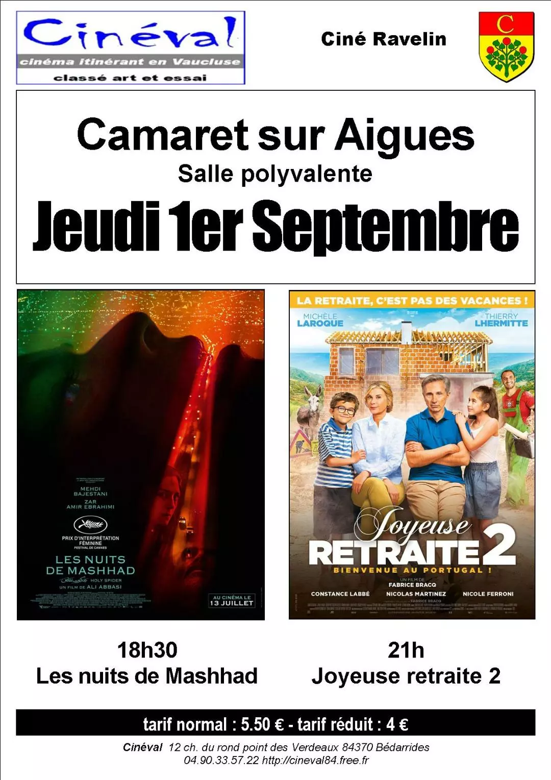 Séances du Ciné-Ravelin du jeudi 1er septembre