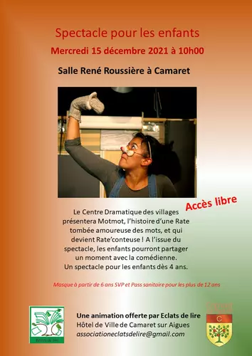 Spectacle pour enfants le mercredi 15 décembre 2021 à 10h00 à la salle René Roussière