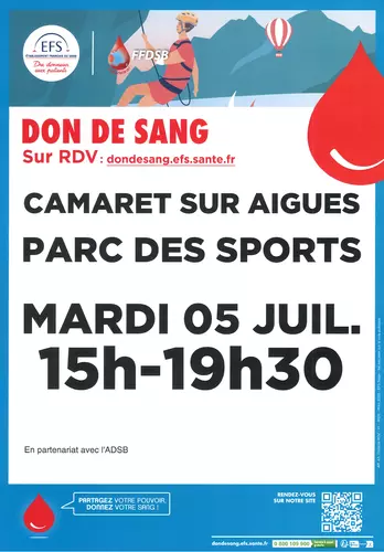 Prochaine collecte du don de sang : mardi 5 juillet de 15h à 19h30