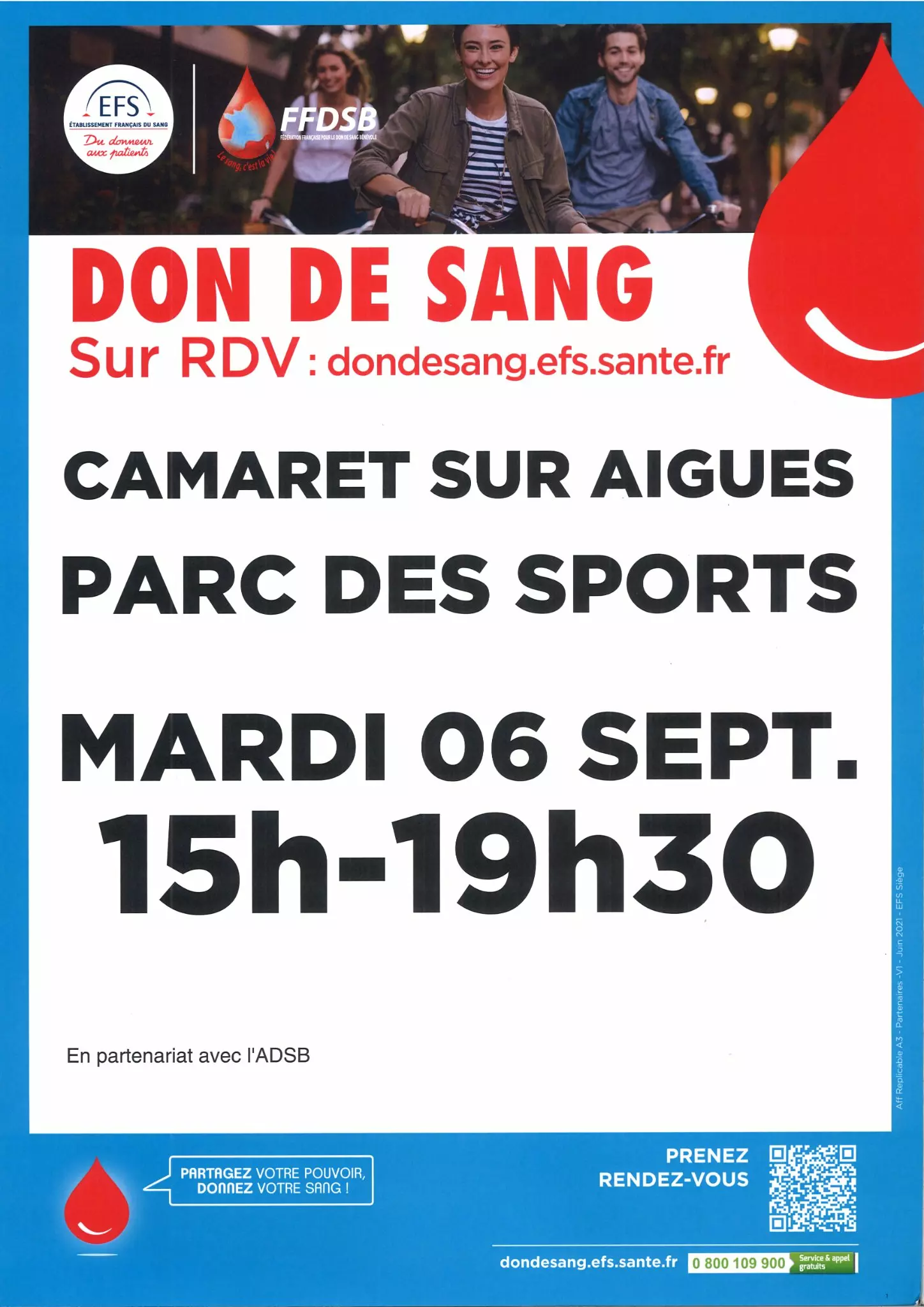 Prochaine collecte du don de sang : mardi 6 septembre de 15h à 19h30