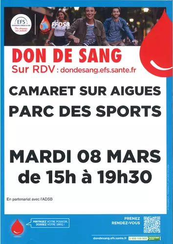 Prochaine collecte du don de sang : mardi 8 mars 2022 de 15h à 19h30