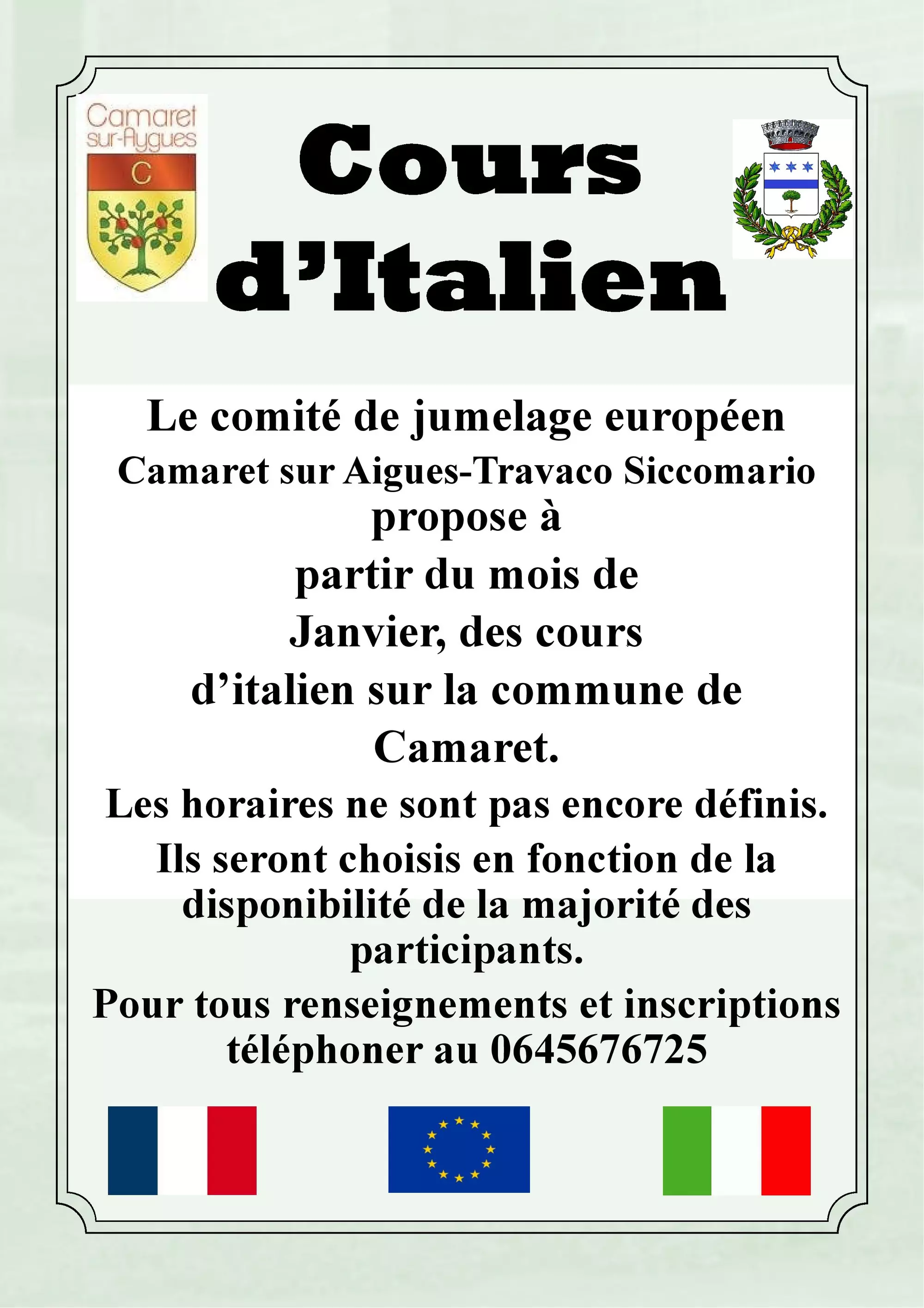 Information du comité de jumelage italien