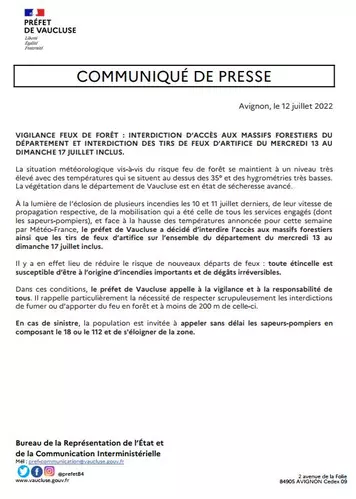 Information du Préfet de Vaucluse