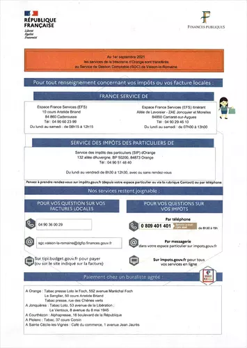 Information de la Direction Départementale des Finances Publiques de Vaucluse