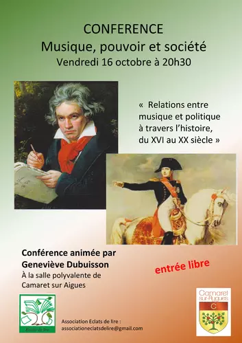 Attention : conférence annulée ! « Musique, pouvoir et société, à travers l'histoire » le vendredi 16 octobre à 20h30