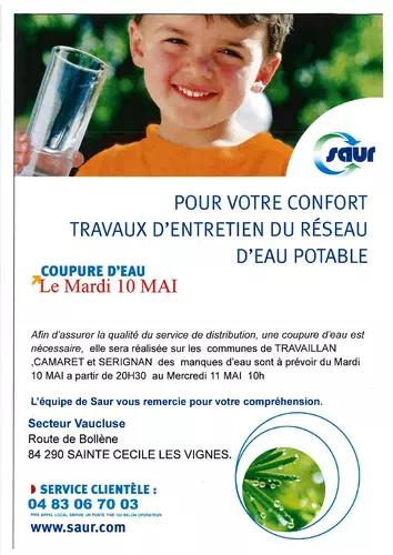 Coupure d'eau le mardi 10 mai à partir de 20h30 jusqu’au  mercredi 11 mai à 10h00