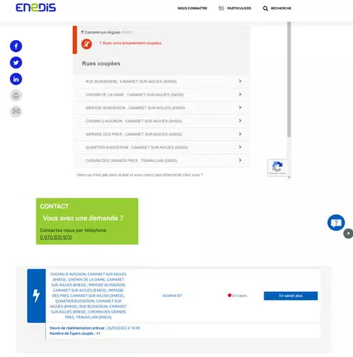 Coupure électrique : information d'ENEDIS