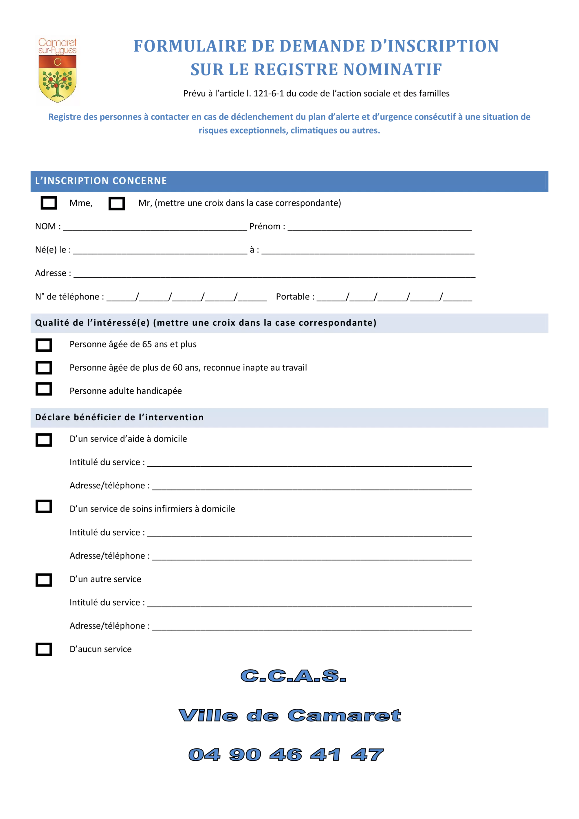 Information du CCAS : registre nominatif des personnes âges et/ou isolées de plus de 65 ans