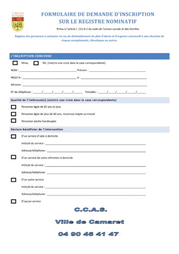 Information du CCAS : registre nominatif des personnes âges et/ou isolées de plus de 65 ans