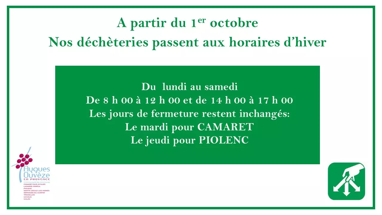 Attention : passage aux horaires d'hiver de la déchetterie de Camaret 