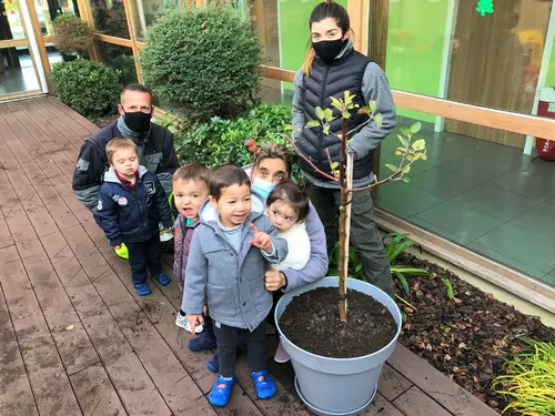 Plantation d'un pommier par les enfants de la crèche municipale