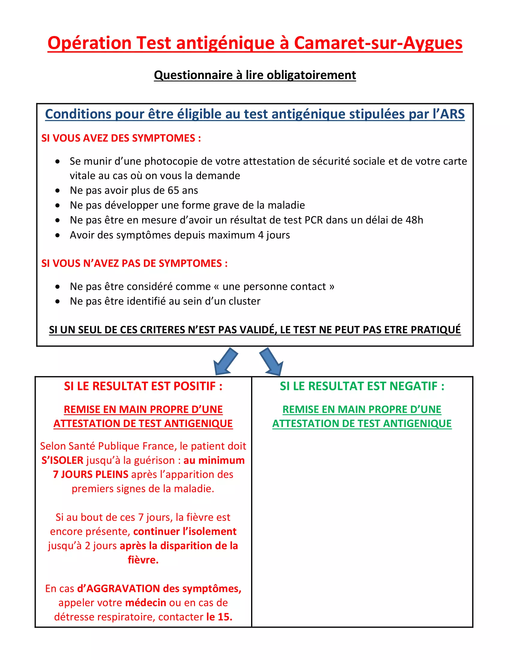 Opération tests antigéniques à Camaret [Mise à jour le mardi 3 novembre]