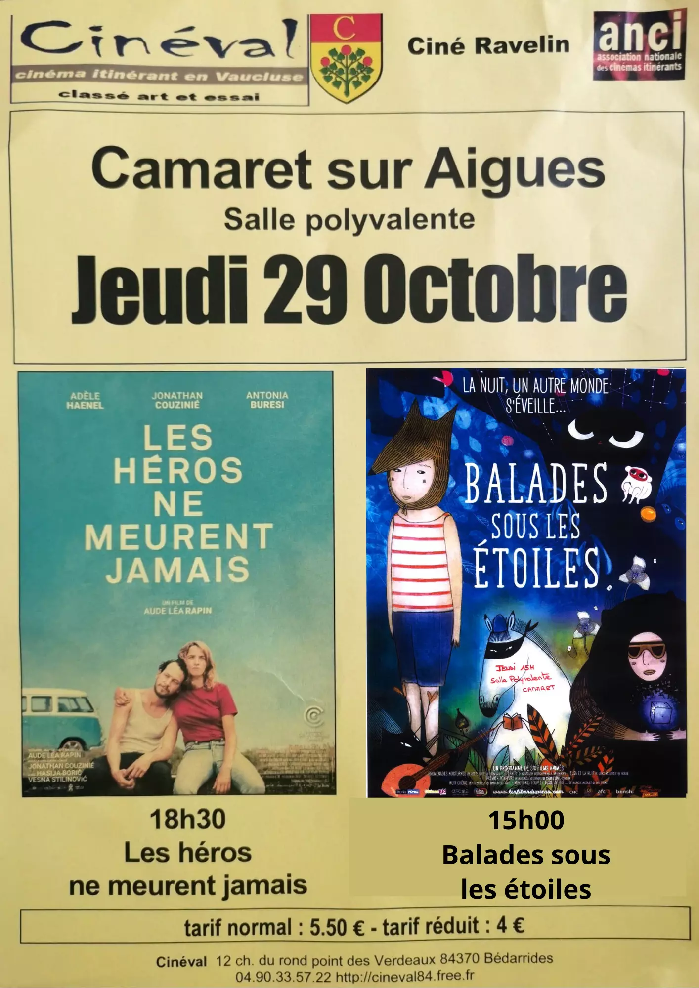 Séances cinéma du jeudi 29 octobre 2020