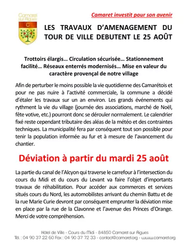 LES TRAVAUX D’AMÉNAGEMENT DU TOUR DE VILLE REPRENNENT LE 25 AOÛT